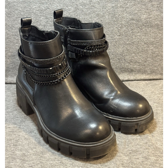 Torrid Black Chain Ankle Bootie Black Lug Moto Platform - Women's Size 9WW - Picture 1 of 9